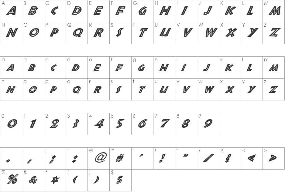 FZ OUTLINE 3 ITALIC font character map preview