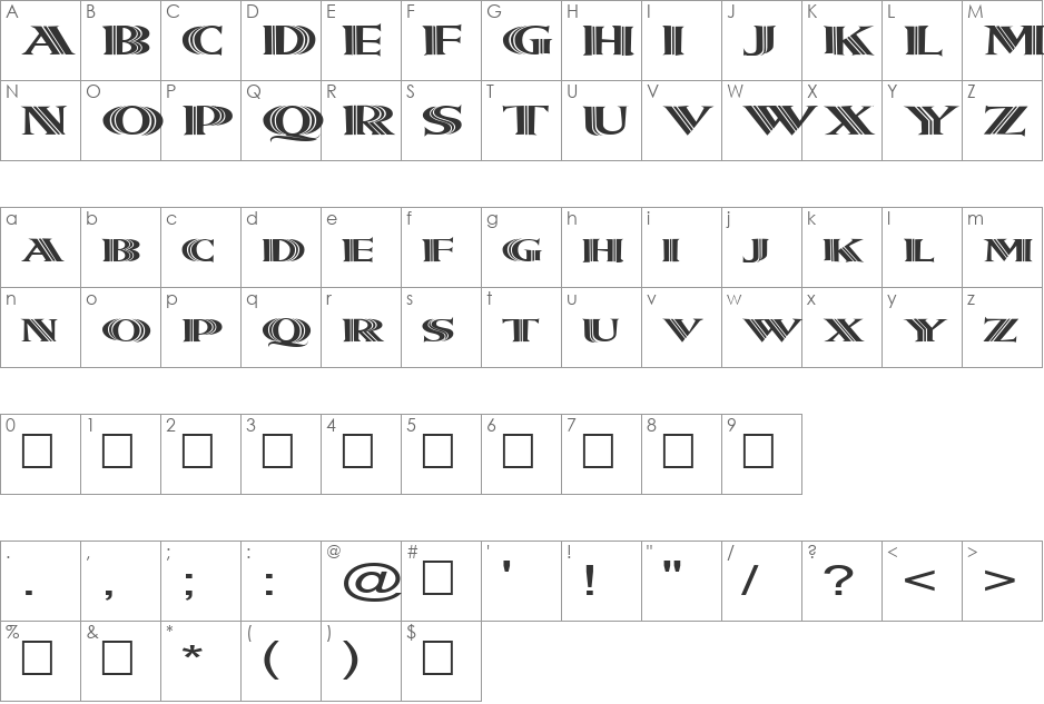 FZ OUTLINE 5 EX font character map preview