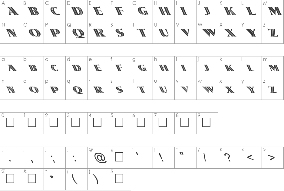 FZ OUTLINE 5 LEFTY font character map preview