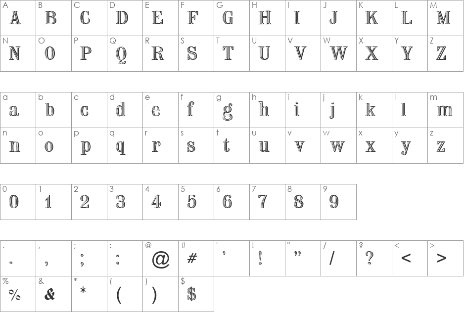 FZ OUTLINE 6 font character map preview