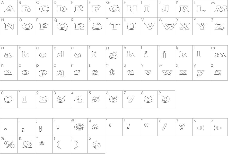 FZ ROMAN 12 HOLLOW EX font character map preview