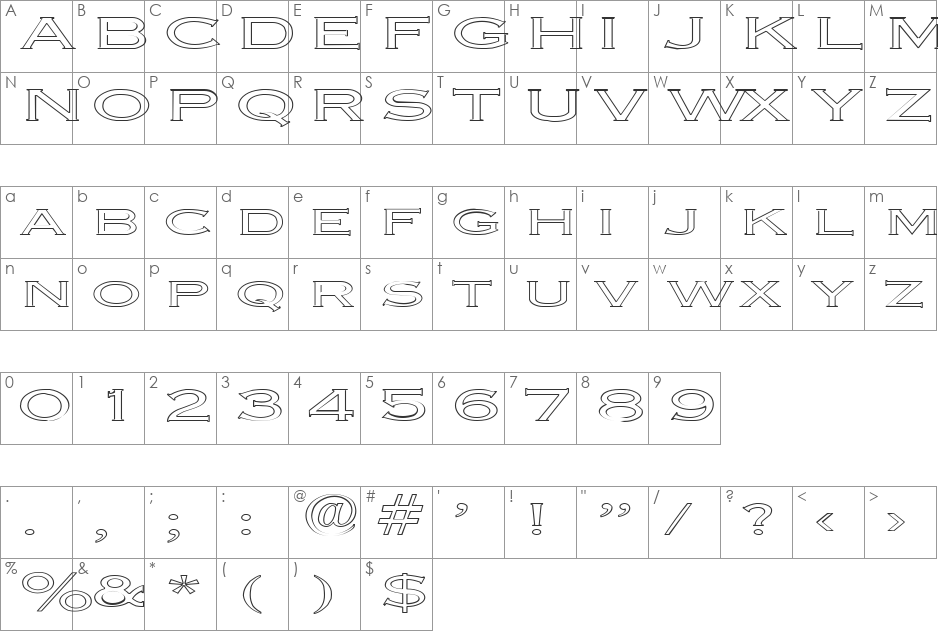 FZ ROMAN 13 HOLLOW EX font character map preview