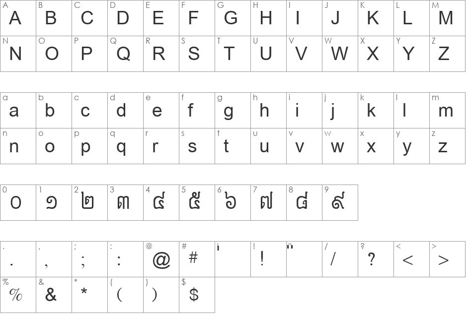 Anlongvill Khek Fixed font character map preview