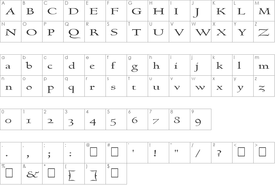 FZ ROMAN 17 EX font character map preview