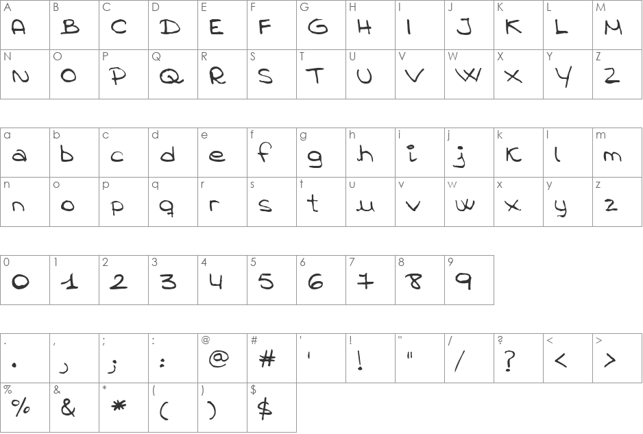 Anmari font character map preview