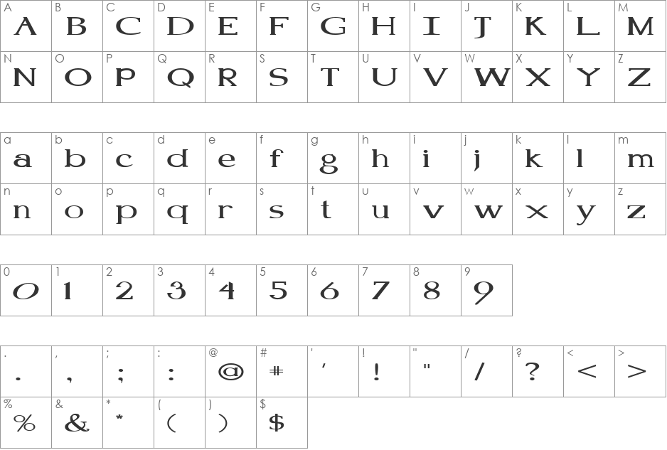 FZ ROMAN 18 EX font character map preview