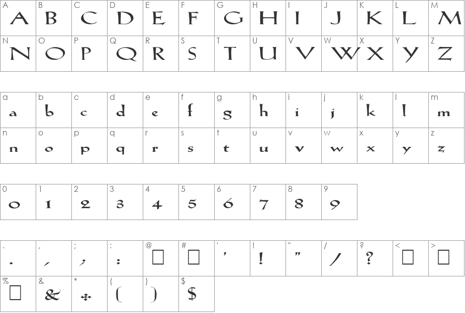 FZ ROMAN 19 EX font character map preview