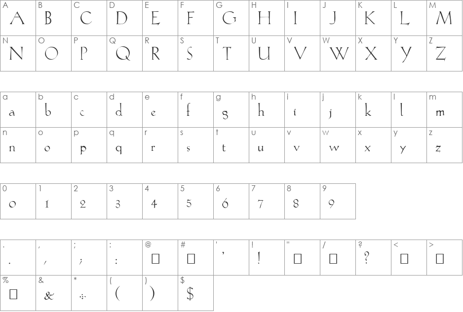 FZ ROMAN 20 font character map preview