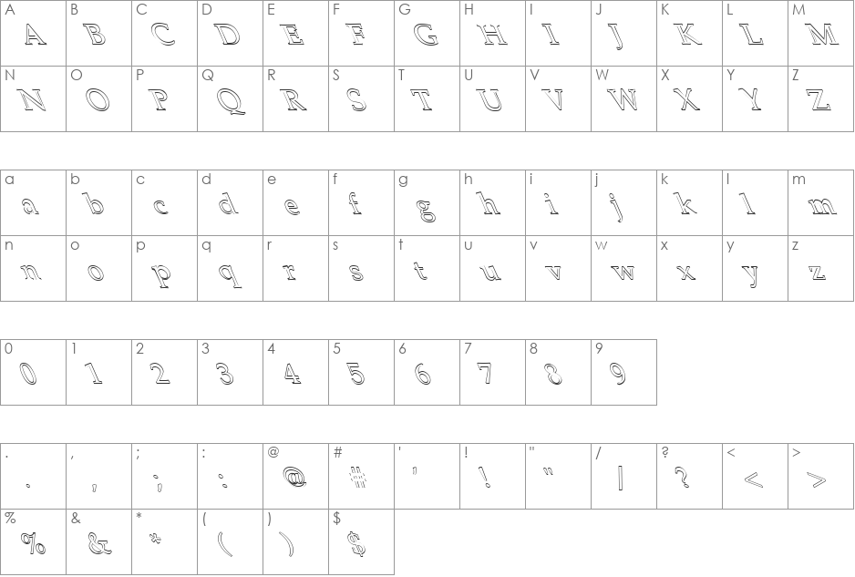 FZ ROMAN 21 HOLLOW LEFTY font character map preview