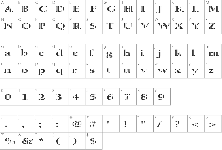 FZ ROMAN 24 STRIPED EX font character map preview