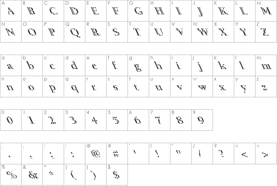 FZ ROMAN 24 STRIPED LEFTY font character map preview