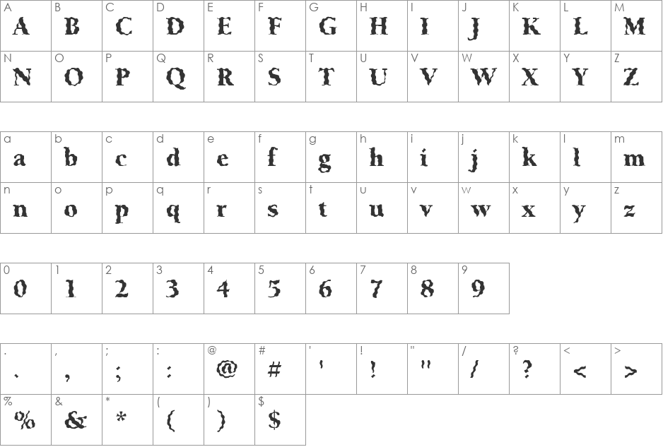 FZ ROMAN 24 WAVEY font character map preview