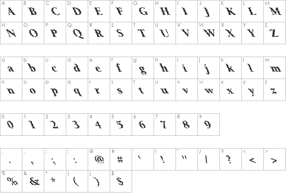 FZ ROMAN 24 WAVEY LEFTY font character map preview