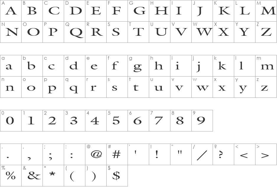 FZ ROMAN 25 EX font character map preview