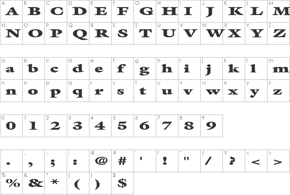 FZ ROMAN 26 EX font character map preview
