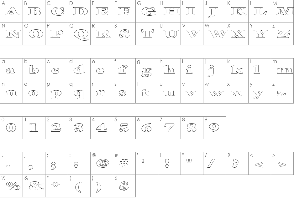 FZ ROMAN 26 HOLLOW EX font character map preview