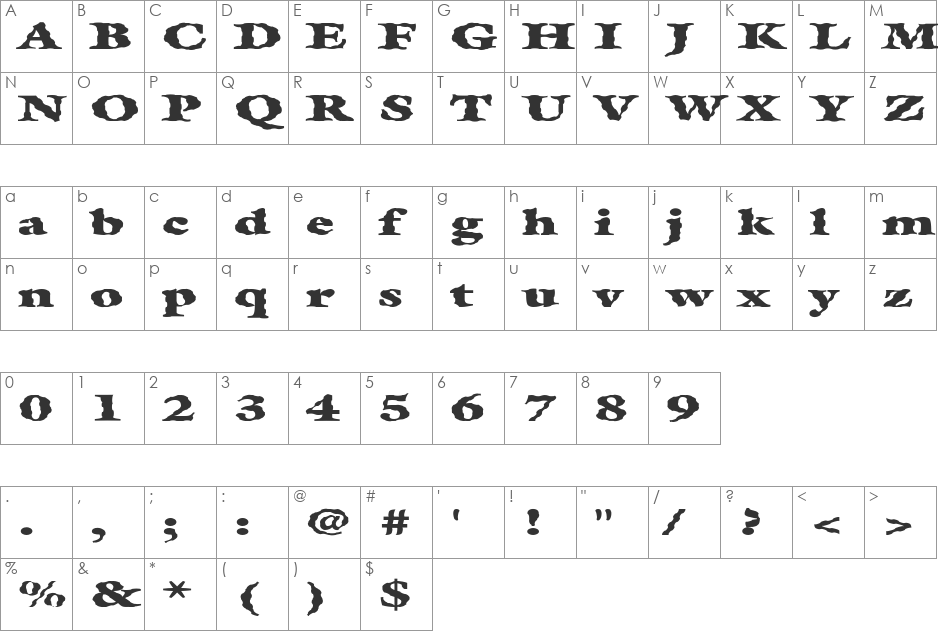 FZ ROMAN 26 WAVEY EX font character map preview