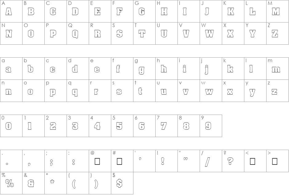 FZ ROMAN 3 HOLLOW font character map preview