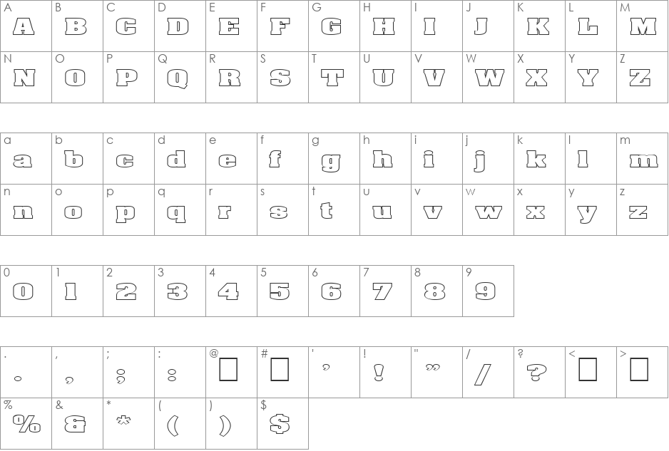 FZ ROMAN 3 HOLLOW EX font character map preview