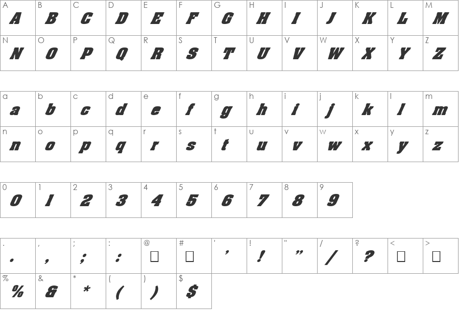 FZ ROMAN 3 ITALIC font character map preview
