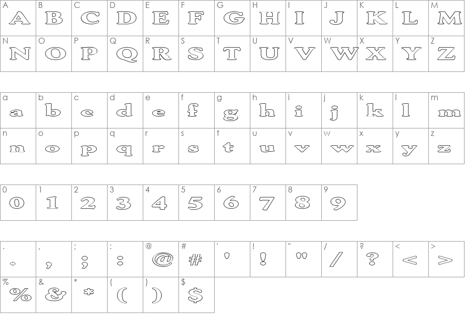 FZ ROMAN 30 HOLLOW EX font character map preview