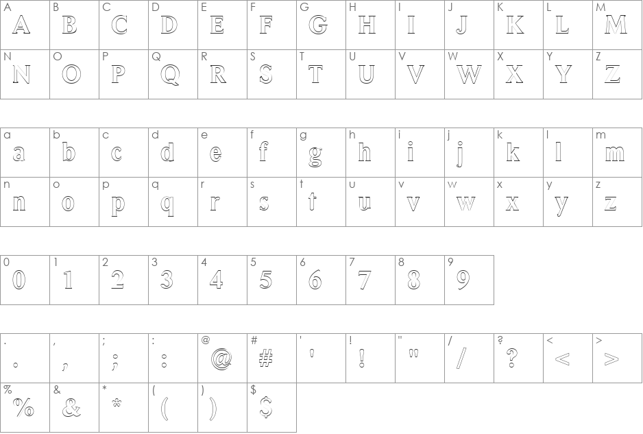 FZ ROMAN 31 HOLLOW font character map preview