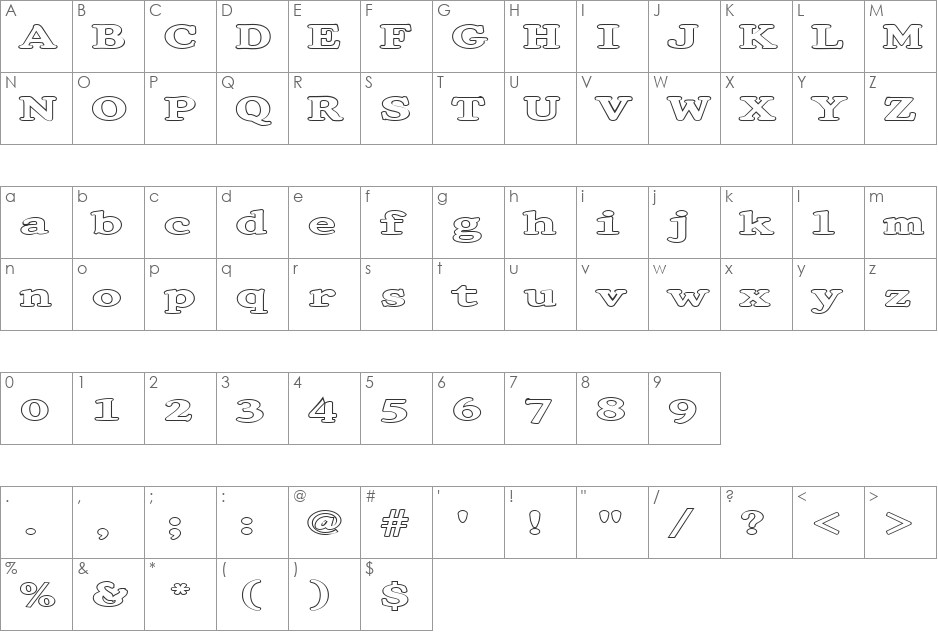 FZ ROMAN 32 HOLLOW EX font character map preview