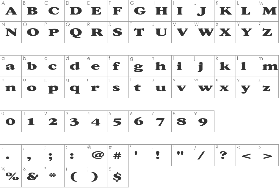 FZ ROMAN 34 EX font character map preview