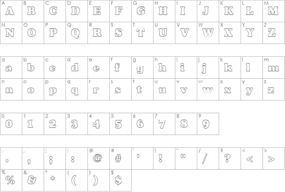 FZ ROMAN 35 HOLLOW font character map preview