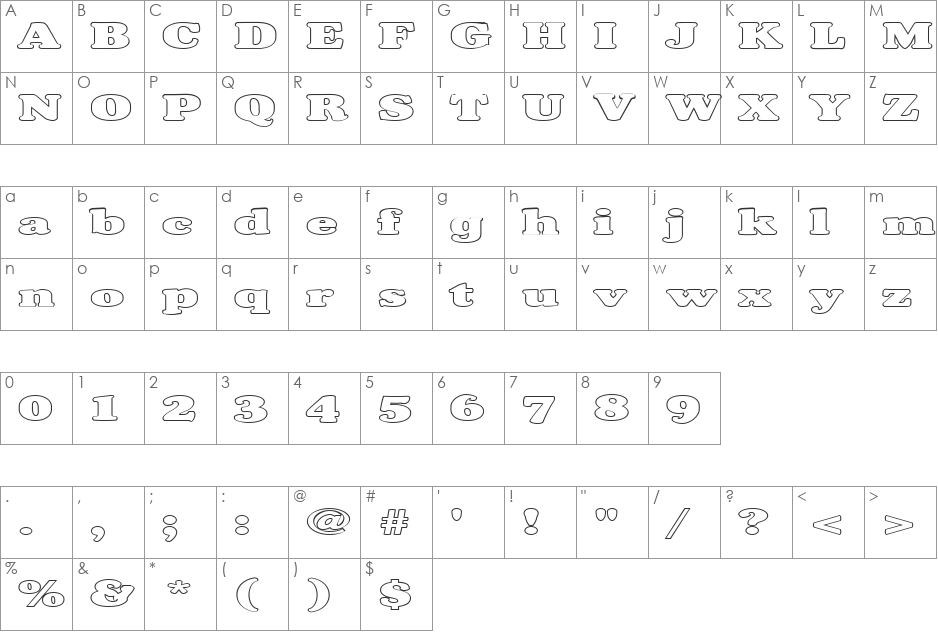 FZ ROMAN 35 HOLLOW EX font character map preview