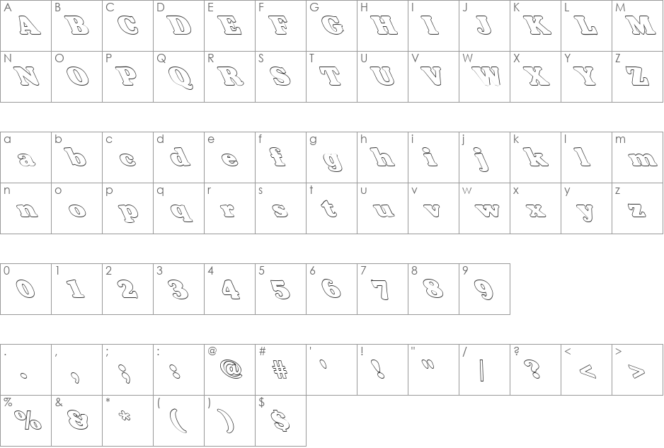 FZ ROMAN 35 HOLLOW LEFTY font character map preview