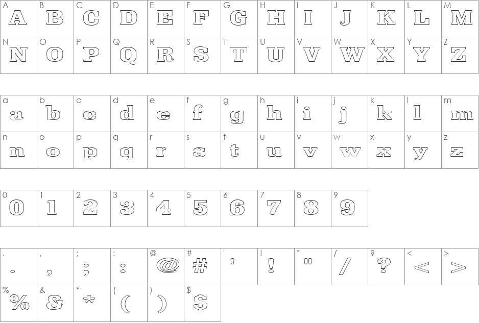 FZ ROMAN 36 HOLLOW EX font character map preview