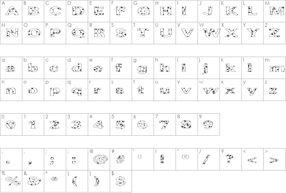 FZ ROMAN 37 SPOTTED EX font character map preview