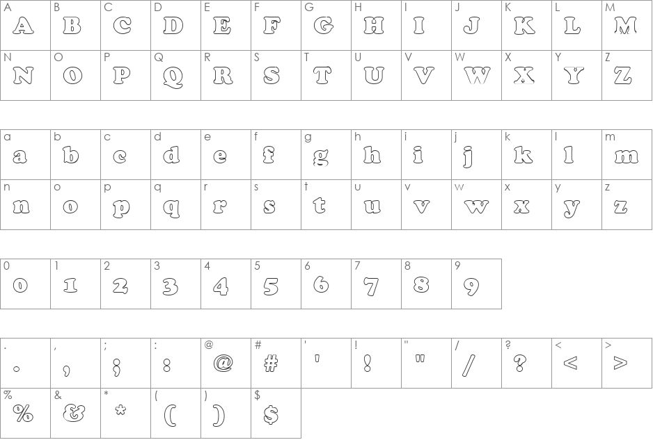 FZ ROMAN 4 HOLLOW font character map preview