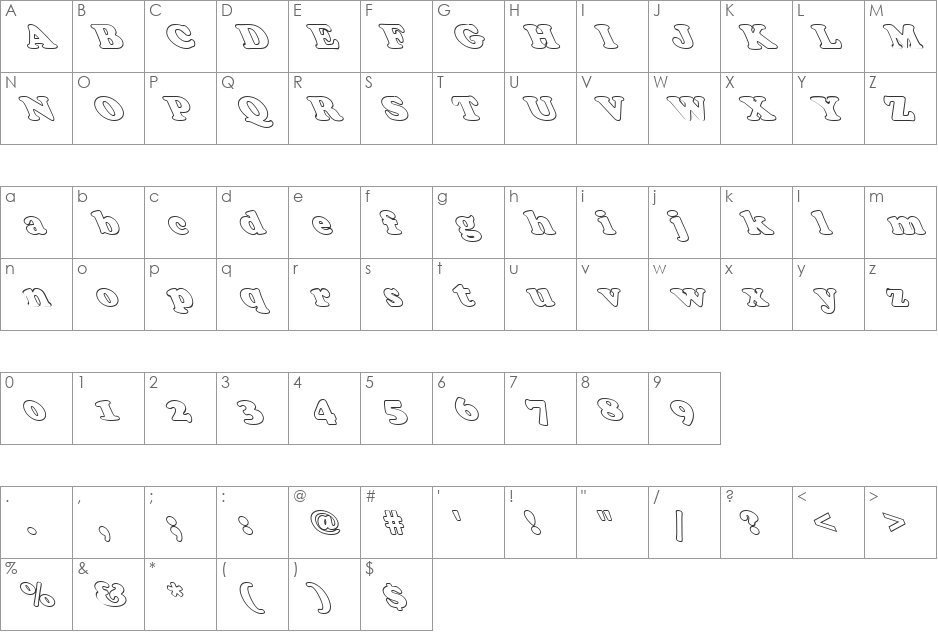 FZ ROMAN 4 HOLLOW LEFTY font character map preview