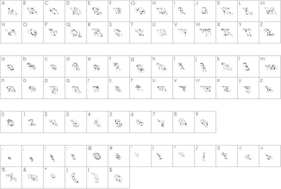 FZ ROMAN 4 SPOTTED LEFTY font character map preview