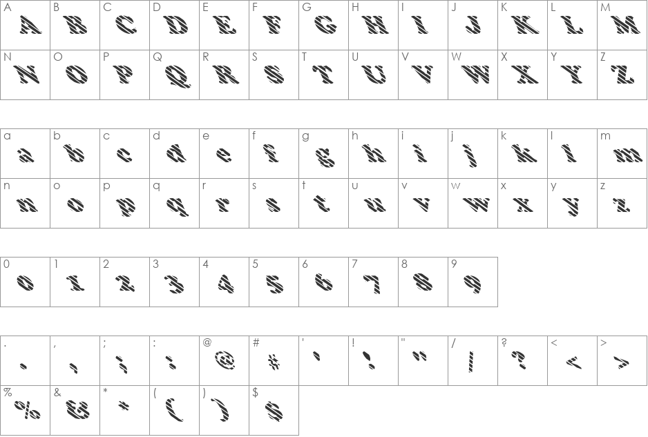 FZ ROMAN 4 STRIPED LEFTY font character map preview