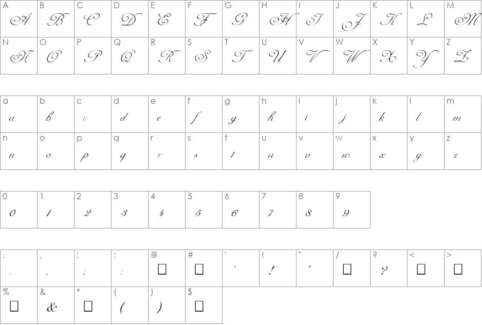 FZ SCRIPT 1 font character map preview