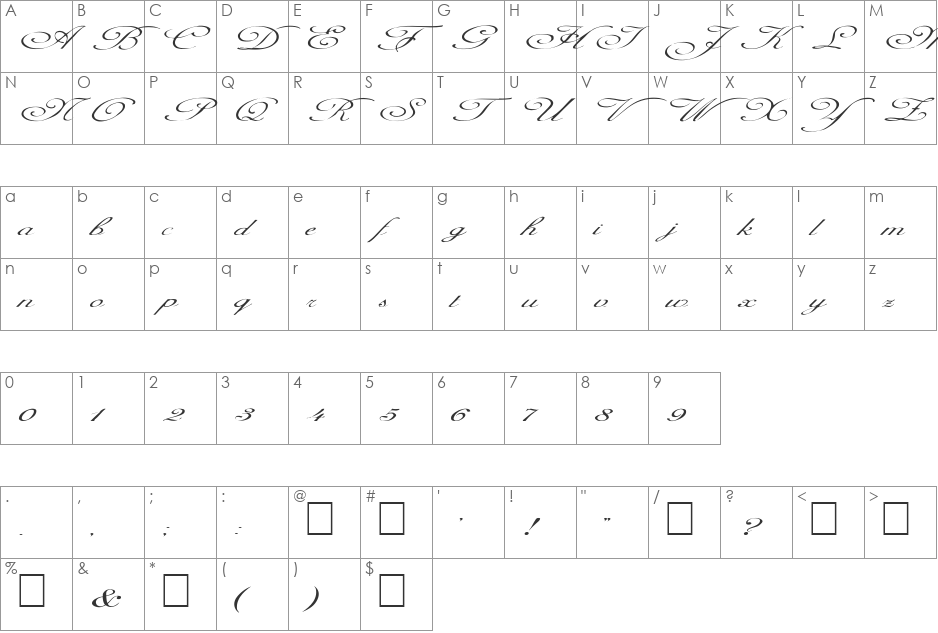 FZ SCRIPT 1 EX font character map preview