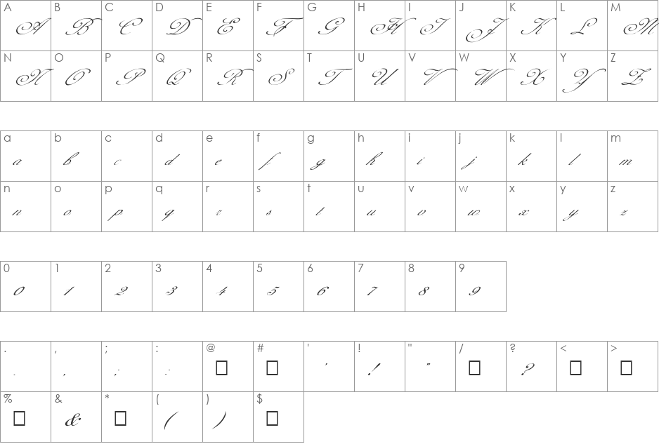FZ SCRIPT 1 ITALIC font character map preview