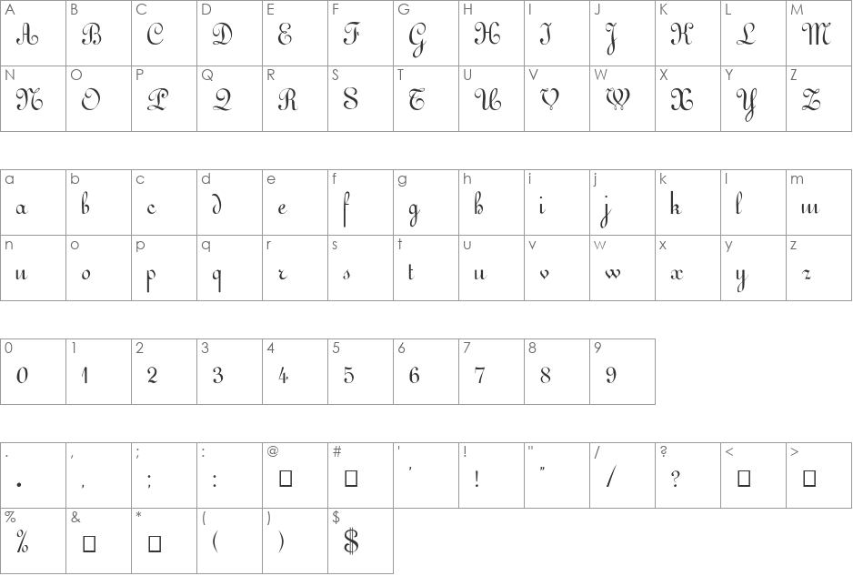 FZ SCRIPT 11 font character map preview