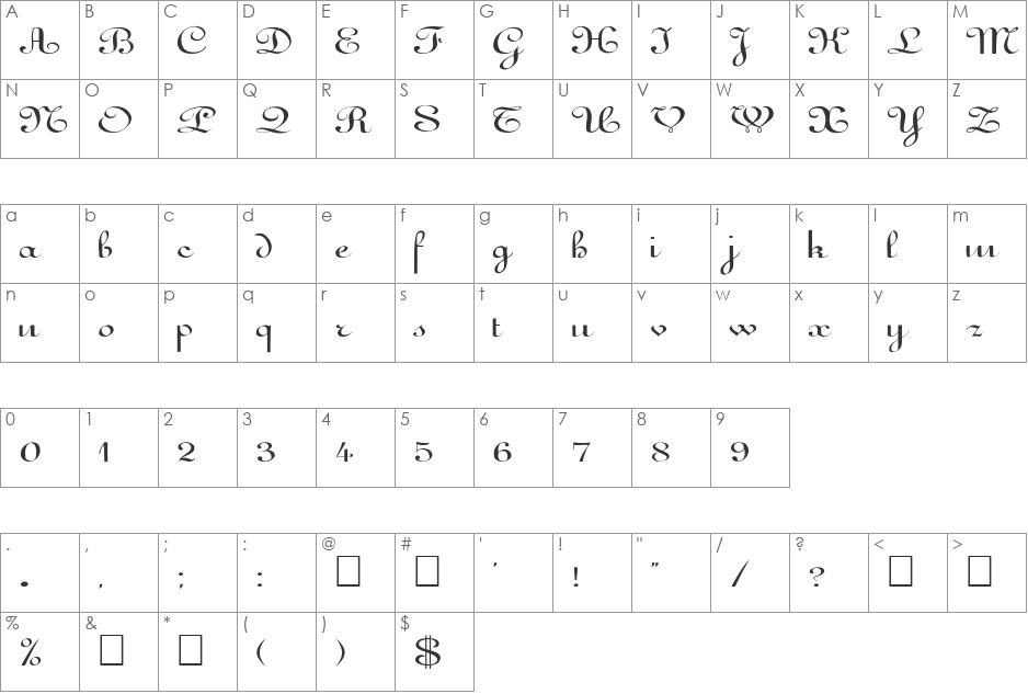 FZ SCRIPT 11 EX font character map preview