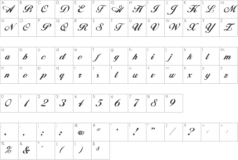 FZ SCRIPT 12 font character map preview