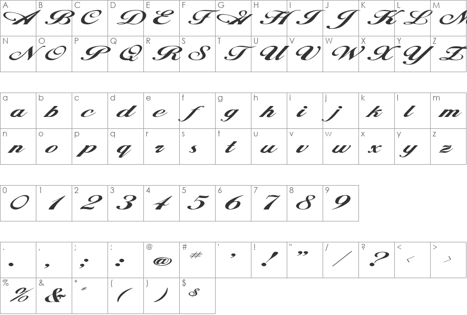 FZ SCRIPT 12 EX font character map preview