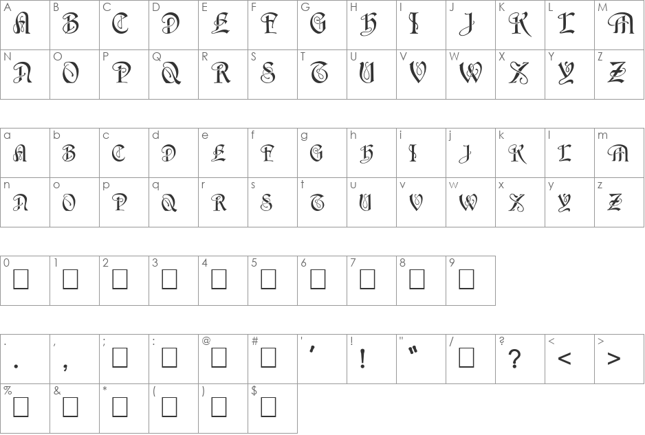 FZ SCRIPT 14 font character map preview