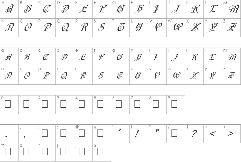 FZ SCRIPT 14 ITALIC font character map preview