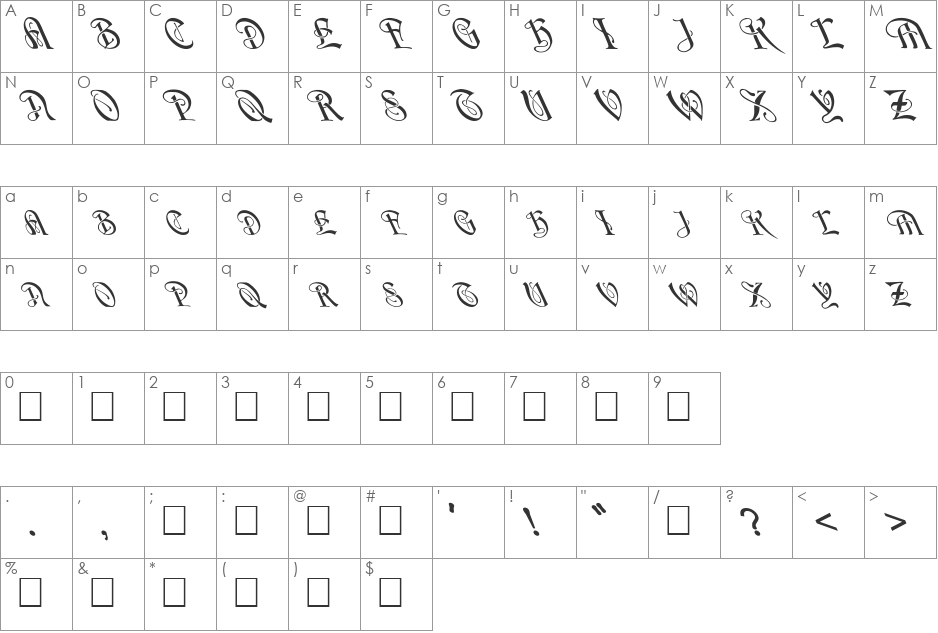 FZ SCRIPT 14 LEFTY font character map preview