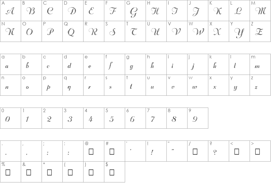 FZ SCRIPT 18 font character map preview