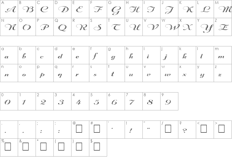 FZ SCRIPT 18  EX font character map preview
