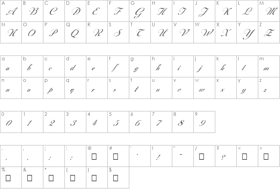 FZ SCRIPT 18  ITALIC font character map preview